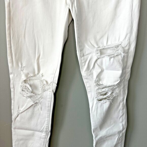 AMERICAN EAGLE Jeans Skinny Next Level Stretch White Destroyed Size 8 Long - Picture 2 of 5